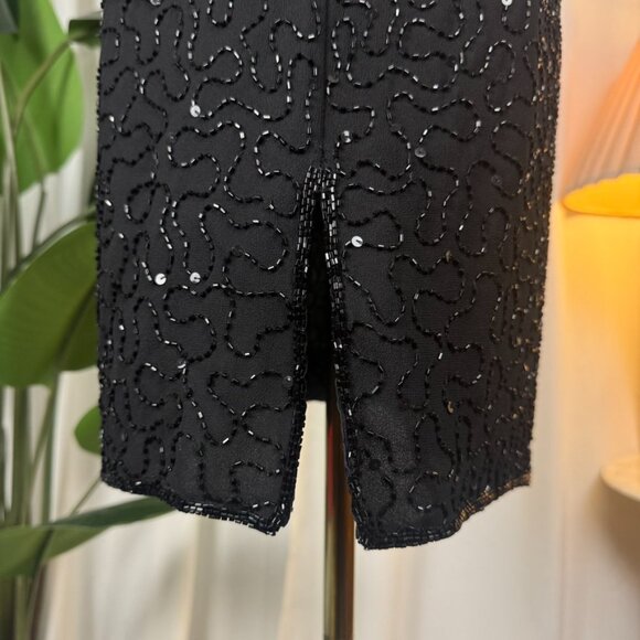 Vintage 90s JMD New York Beaded Embellished Cowl Neck Mini Dress sz 14 - Picture 6 of 10